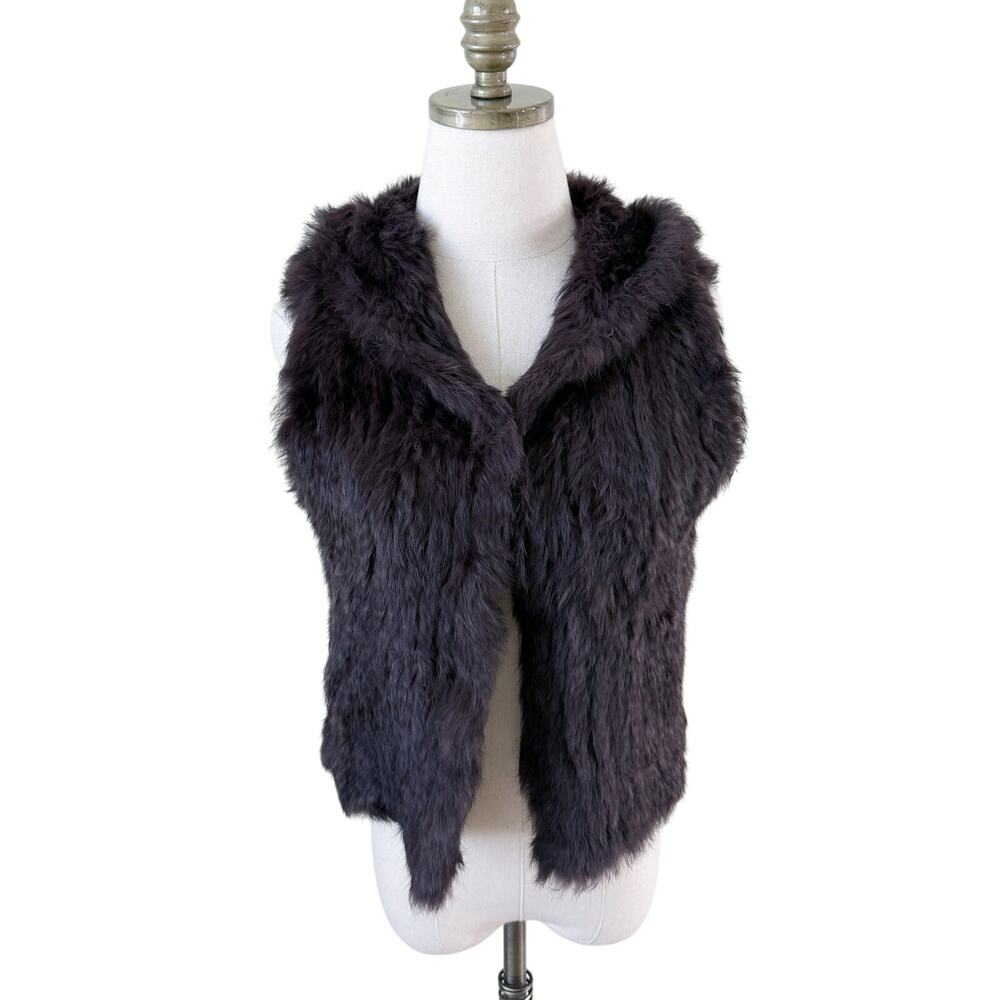 Tory Burch Brown 100% Rabbit Fur Hooded Vest Women's Size Medium EUC Pockets
